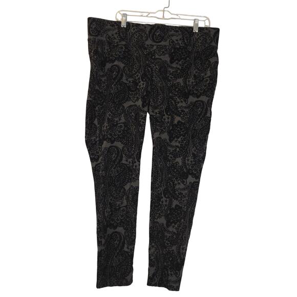 One 5 One Womans 2X Velvet Burnout Pants Black Flocked Paisley Stretch Going Out - Picture 1 of 15